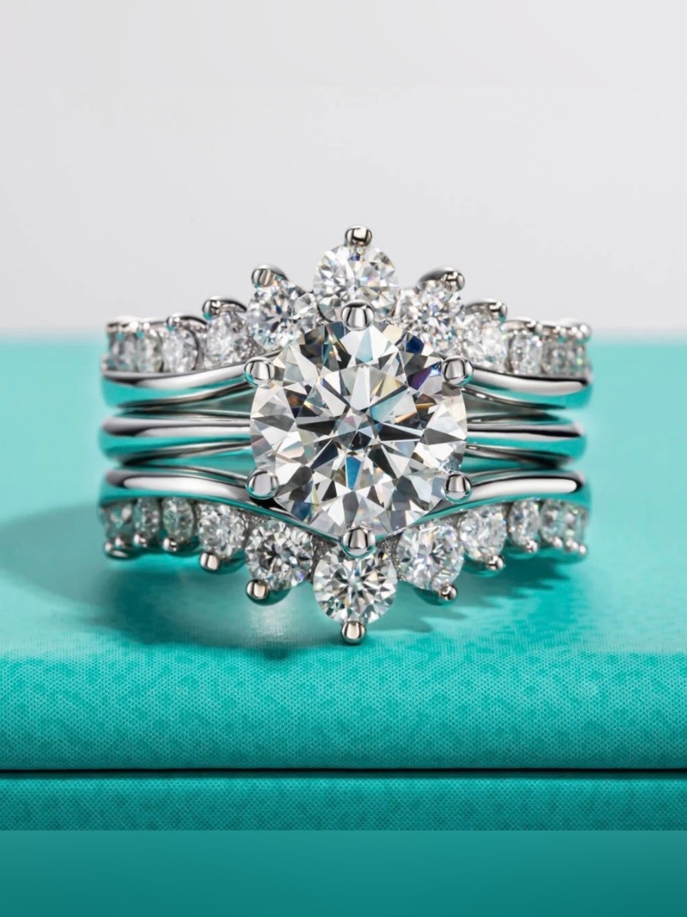 4.5 CTW 3-in-1 Moissanite Bridal Set 3CT Center D VVS1 925 Silver Engagement